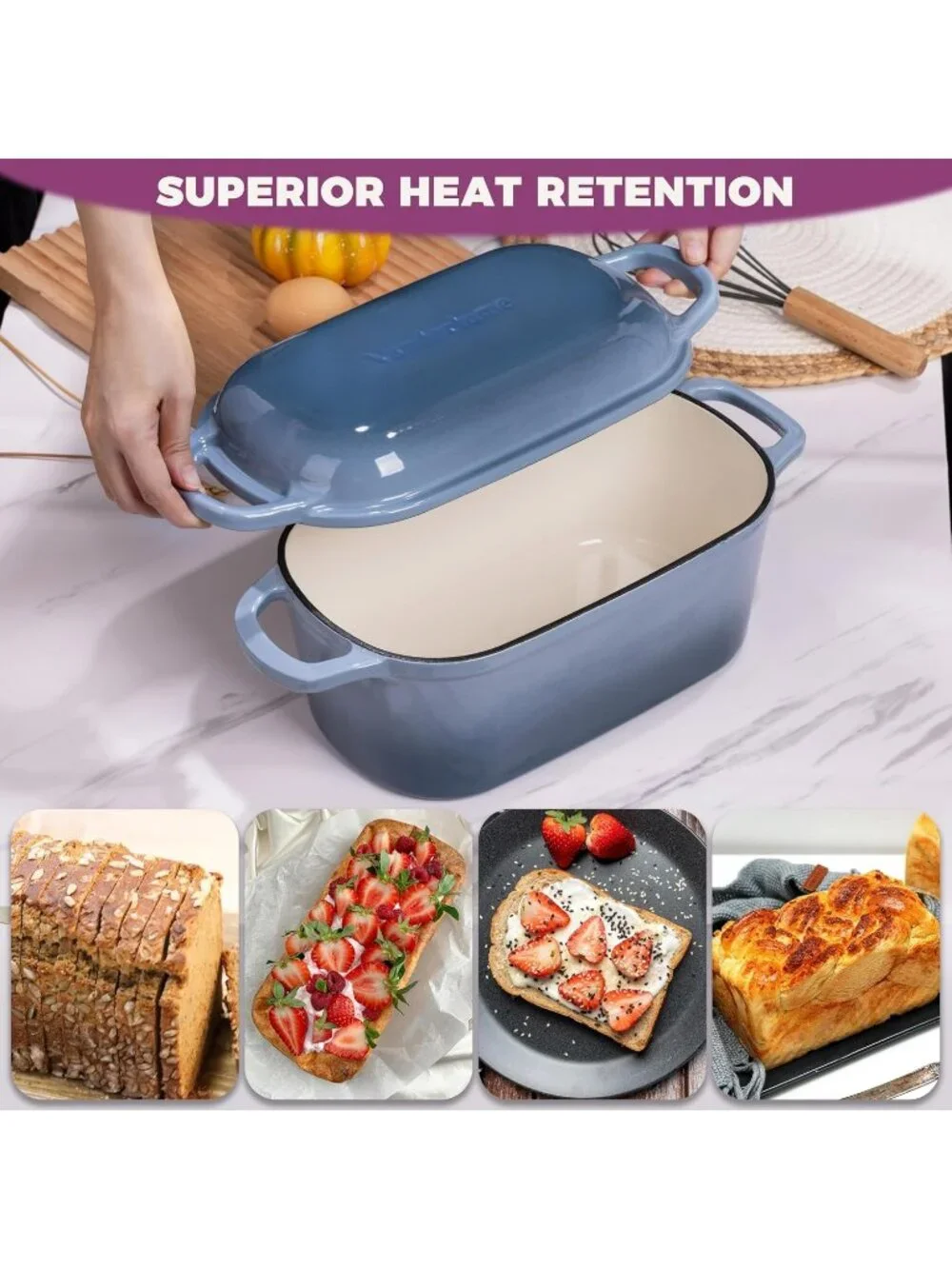4.6-Quart Seasalt Oval Dutch Oven for Bread Baking 2 in 1 Enameled Cast Iron Pan